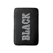 Schwarz mit grauem Text auf schwarzer, solider Far Badematte (Vorderseite Vertikal)