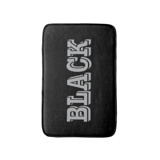 Schwarz mit grauem Text auf schwarzer, solider Far Badematte (Vorderseite Vertikal)