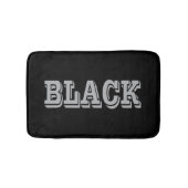 Schwarz mit grauem Text auf schwarzer, solider Far Badematte (Vorderseite)