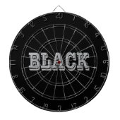 Schwarz mit grauem Text auf schwarzer, solider Far Dartscheibe (vorne)