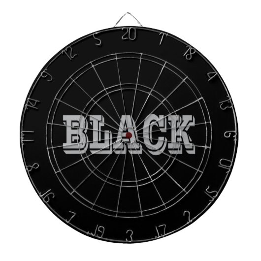 Schwarz mit grauem Text auf schwarzer, solider Far Dartscheibe (vorne)