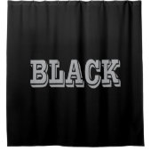 Schwarz mit grauem Text auf schwarzer, solider Far Duschvorhang (Vorderseite)
