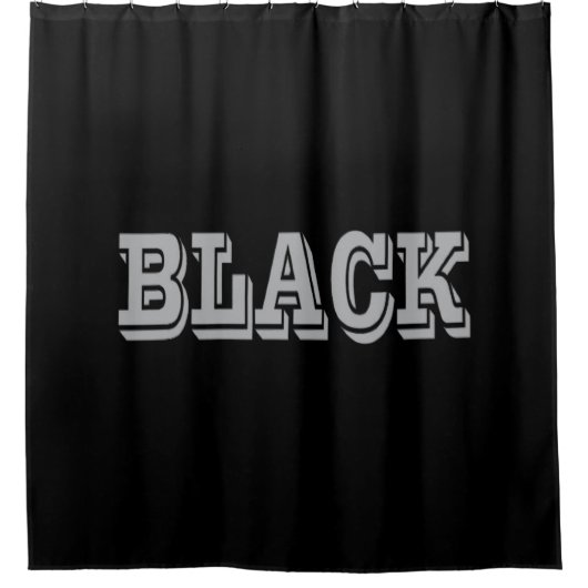 Schwarz mit grauem Text auf schwarzer, solider Far Duschvorhang (Vorderseite)