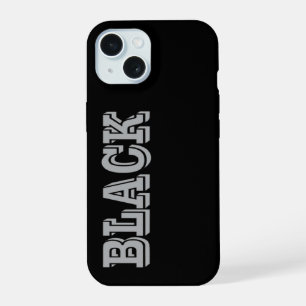 Schwarz mit grauem Text auf schwarzer, solider Far iPhone 15 Hülle