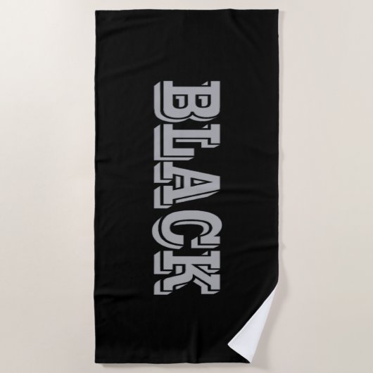 Schwarz mit grauem Text auf schwarzer, solider Far Strandtuch (Vorderseite)