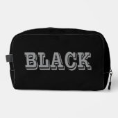 Schwarz mit grauem Text auf schwarzer, solider Far Waschbeutel (Vorderseite)