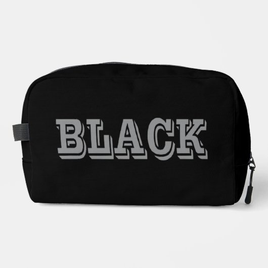 Schwarz mit grauem Text auf schwarzer, solider Far Waschbeutel (Vorderseite)