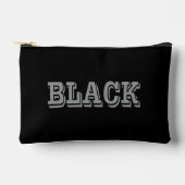 Schwarz mit grauem Text auf schwarzer, solider Far Zubehörtasche (Vorderseite)