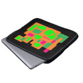 Schwarz mit grün rosa pfirsichfarbenem Konstruktio Laptopschutzhülle (Vorne Knopf)