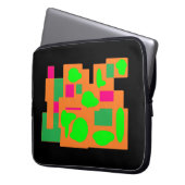 Schwarz mit grün rosa pfirsichfarbenem Konstruktio Laptopschutzhülle (Vorderseite Links)