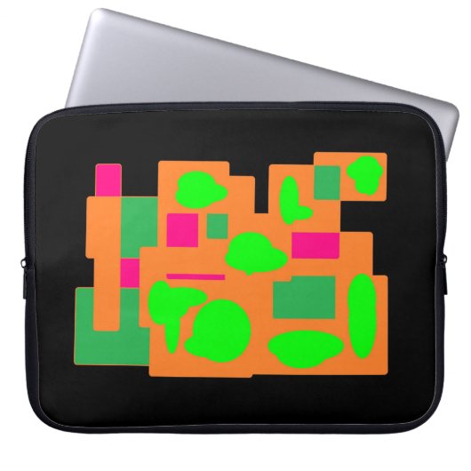 Schwarz mit grün rosa pfirsichfarbenem Konstruktio Laptopschutzhülle (Vorderseite)