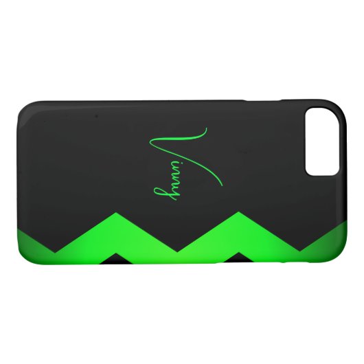 Schwarz mit grünem Zigzag-Individuelle Name Case-Mate iPhone Hülle (Rückseite (Horizontal))