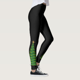 Schwarz mit grünen Weihnachtsbaumen Leggings