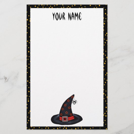 Schwarz mit Hat Stars Spider Orange Dots Stationar Briefpapier (Vorderseite)