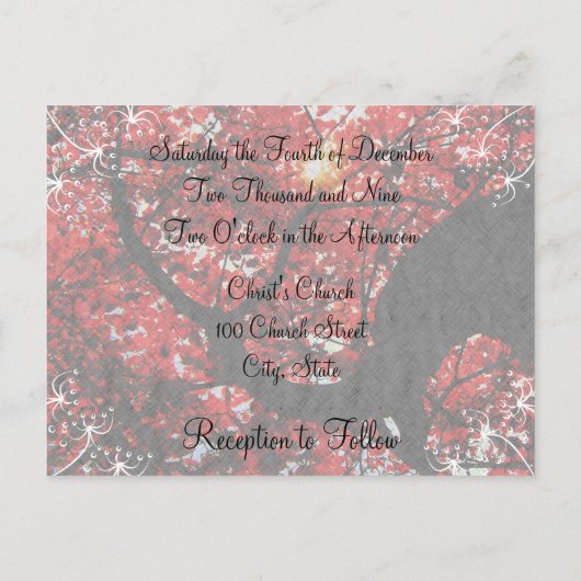 Schwarz mit Herbst-Herbst-Rote-Blattbaum-Hochzeit Einladungspostkarte (Rückseite)