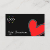Schwarz mit herrlichem Rotem Herz und Logo Moderne Visitenkarte (Vorderseite)