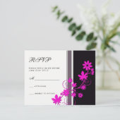 Schwarz mit Hot Pink Blume Wedding RSVP (Stehend Vorderseite)