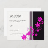 Schwarz mit Hot Pink Blume Wedding RSVP (Vorne/Hinten)