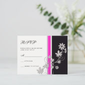 Schwarz mit Hot Pink Blume Wedding RSVP (Stehend Vorderseite)