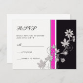 Schwarz mit Hot Pink Blume Wedding RSVP (Vorne/Hinten)