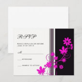 Schwarz mit Hot Pink Blume Wedding RSVP Karte (Vorne/Hinten)
