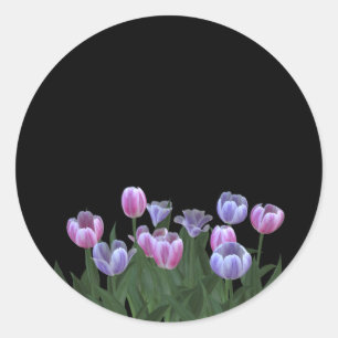 Schwarz mit Hübschen Tulip-Blume-Aufklebern Runder Aufkleber