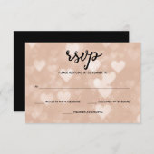 Schwarz mit Imitaten Rose Gold Bokeh Herz UAWG RSVP Karte (Vorne/Hinten)