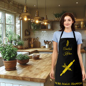 Schwarz mit klassischem Gold-Rolling-Button und Kr Schürze