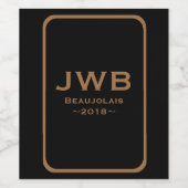 Schwarz mit Kupfermonogramm und Rahmen-Weinetikett Weinetikett (Einzelnes Label)