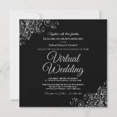 Schwarz mit Lacy Silver Elegant Virtual Wedding Einladung (Vorderseite)