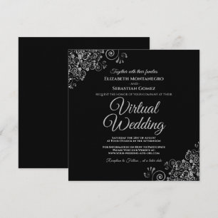 Schwarz mit Lacy Silver Elegant Virtual Wedding Einladung