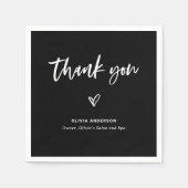 Schwarz mit Lässigem Script und Herz | Danke Serviette (Vorderseite)