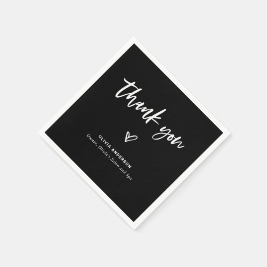 Schwarz mit Lässigem Script und Herz | Danke Serviette (Ecke)