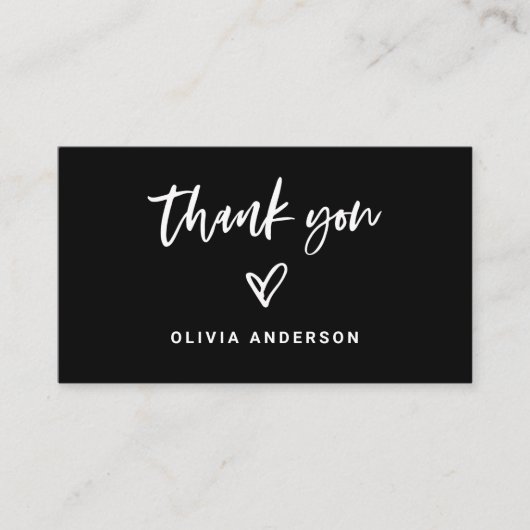 Schwarz mit Lässigem Script und Herz | Danke Visitenkarte (Vorderseite)