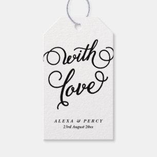 Schwarz mit Liebe Whimsical Script Hochzeitsgesche Geschenkanhänger
