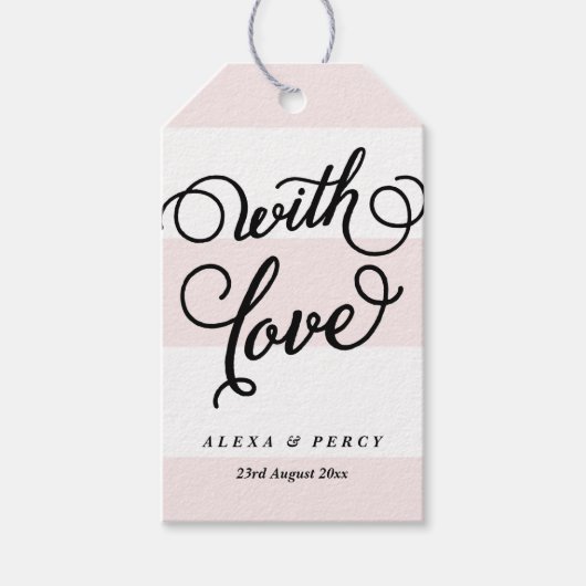 Schwarz mit Liebe Whimsikskriptstreifen, rosa Stre Geschenkanhänger (Vorderseite)