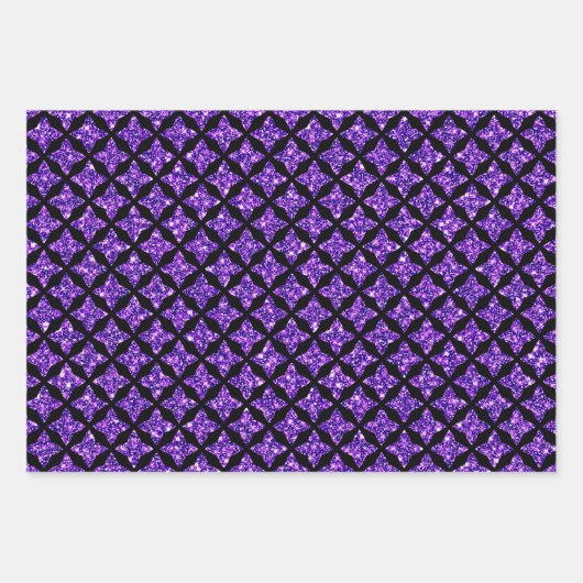 SCHWARZ MIT LILA GLITZER AUSSEHEN GESCHENKPAPIER SET (Vorderseite 3)