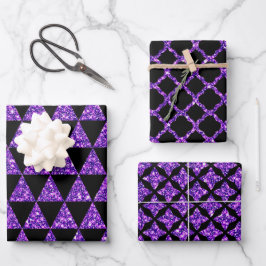 SCHWARZ MIT LILA GLITZER AUSSEHEN GESCHENKPAPIER SET