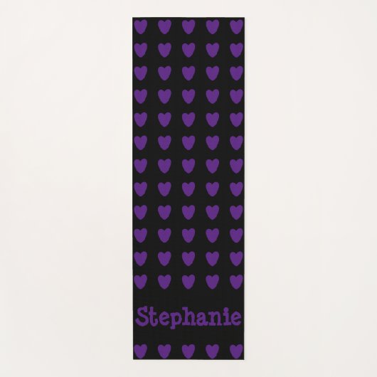 Schwarz mit Lila Herzen Yogamatte (Vorderseite)