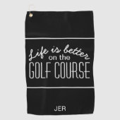 Schwarz Mit Monogramm Modernes Golferleben ist bes Golfhandtuch (Vorderseite)