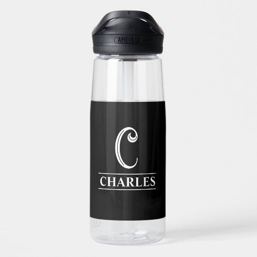 Schwarz Mit Monogramm Trinkflasche (Rückseite)