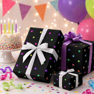 Schwarz mit Multicolor Polka Dots Wrapping Paper Geschenkpapier