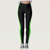 Schwarz mit Neon Green Stripes Leggings (Vorderseite)