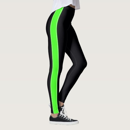 Schwarz mit Neon Green Stripes Leggings (Rechts)