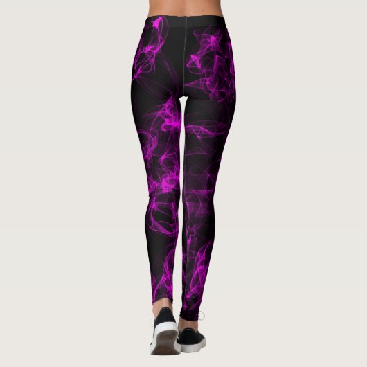 Schwarz mit Neon Violet Liquid Smoke Muster Leggings (Rückseite)