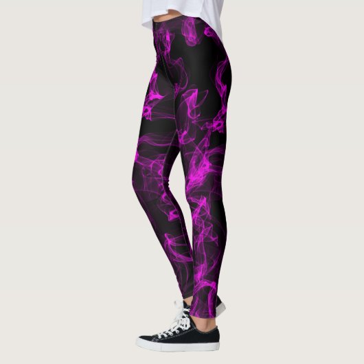 Schwarz mit Neon Violet Liquid Smoke Muster Leggings (Links)