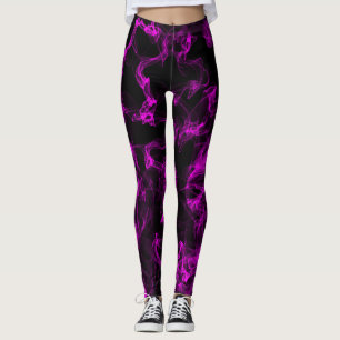 Schwarz mit Neon Violet Liquid Smoke Muster Leggings