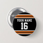 Schwarz mit Orange White Stripes Team Jersey Button (Vorne & Hinten)
