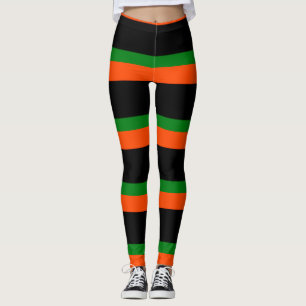 Schwarz mit orangefarbenen und grünen Streifen Leg Leggings