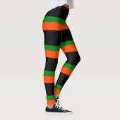 Schwarz mit orangefarbenen und grünen Streifen Leg Leggings (Rechts)